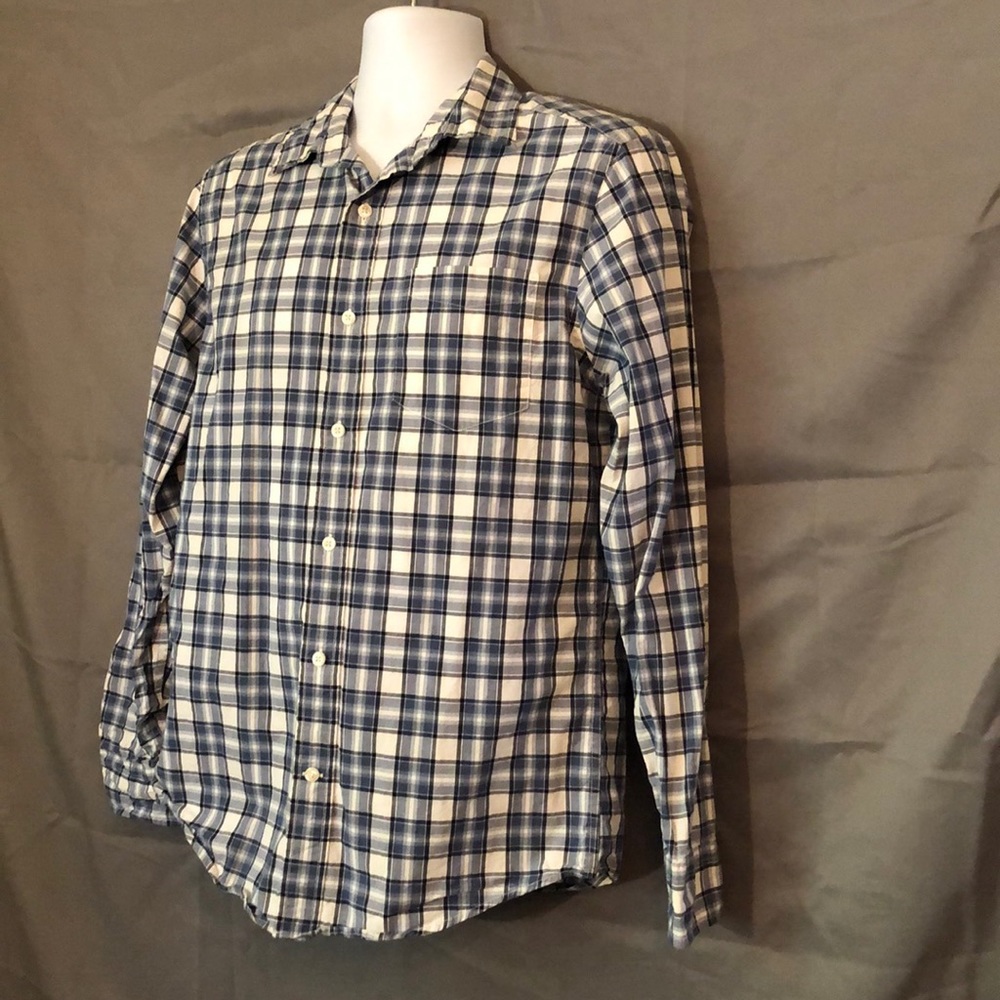 White & Blue Plaid Long Sleeve Button Down